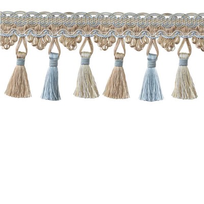 Tassel Trim Blue & Taupe