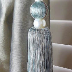 Single Tassel Tie Back Turquoise & Taupe