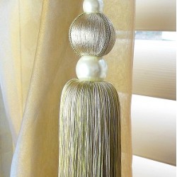 Single Tassel Tie Back Lime Green & Taupe