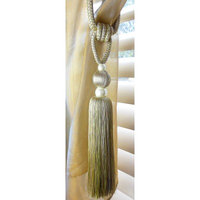 Single Tassel Tie Back Lime Green & Taupe