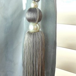 Single Tassel Tie Back Grey, Silver & Cream