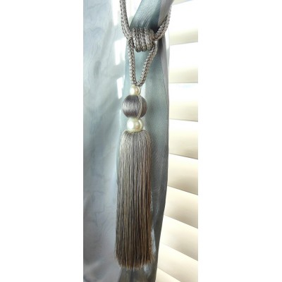 Single Tassel Tie Back Grey, Silver & Cream