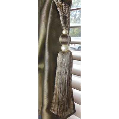 Single Tassel Tie Back Taupe & Cream