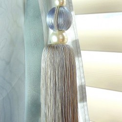 Single Tassel Tie Back Blue & Taupe