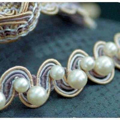 Braid with Pearls Grey, Silver & Cream